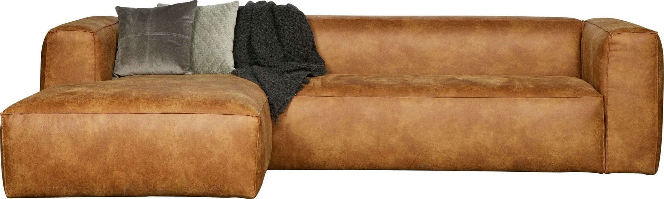 WOOOD Bean Hoekbank Links Cognac Cognac Bank