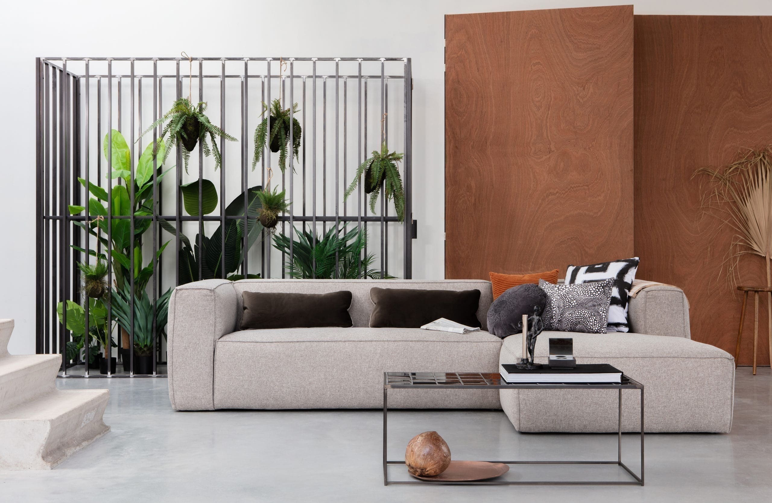 WOOOD Bean Hoekbank Rechts Incl. Kussens Lichtgrijs Gemeleerd Light grey Bank