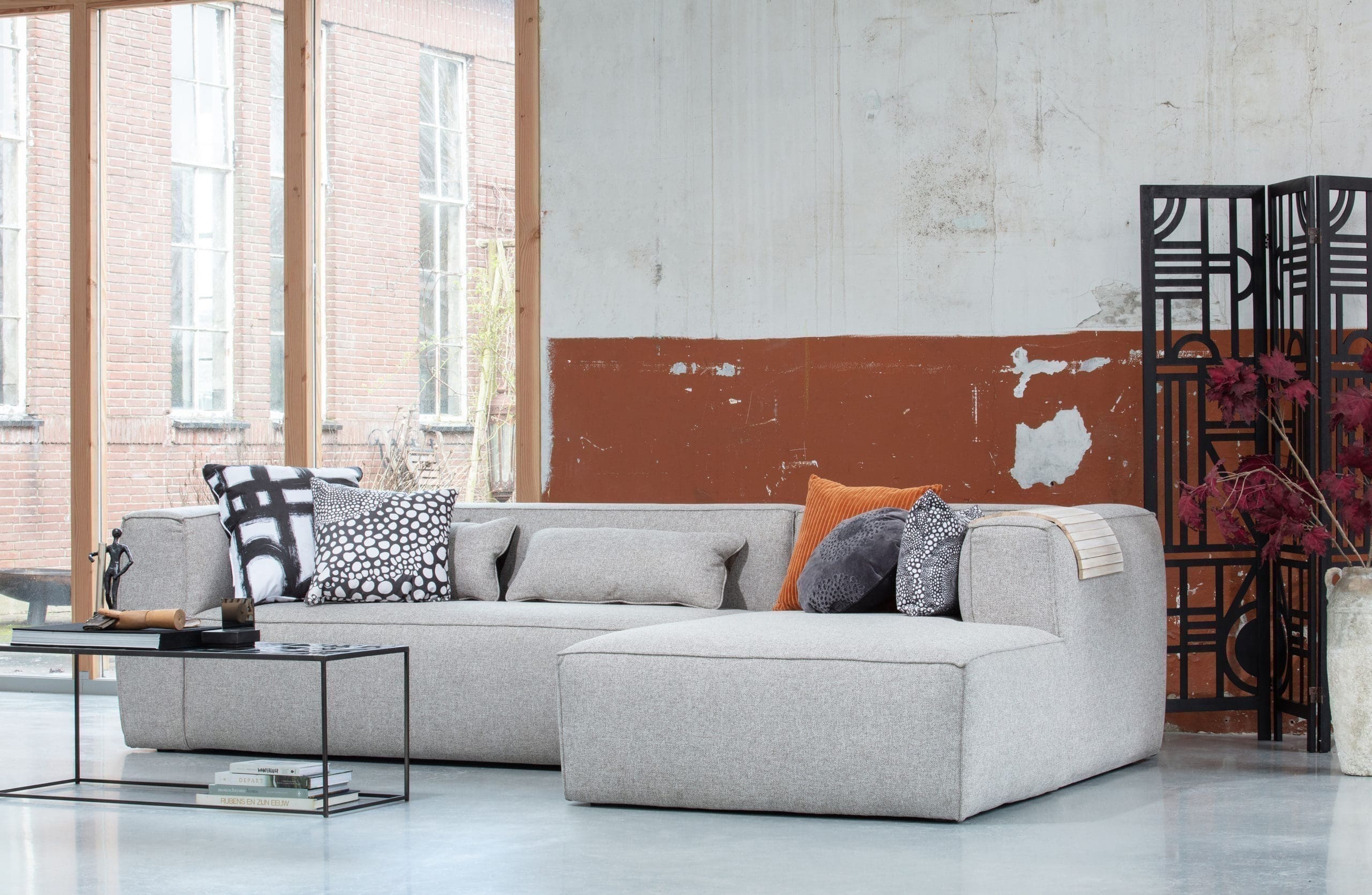 WOOOD Bean Hoekbank Rechts Incl. Kussens Lichtgrijs Gemeleerd Light grey Bank