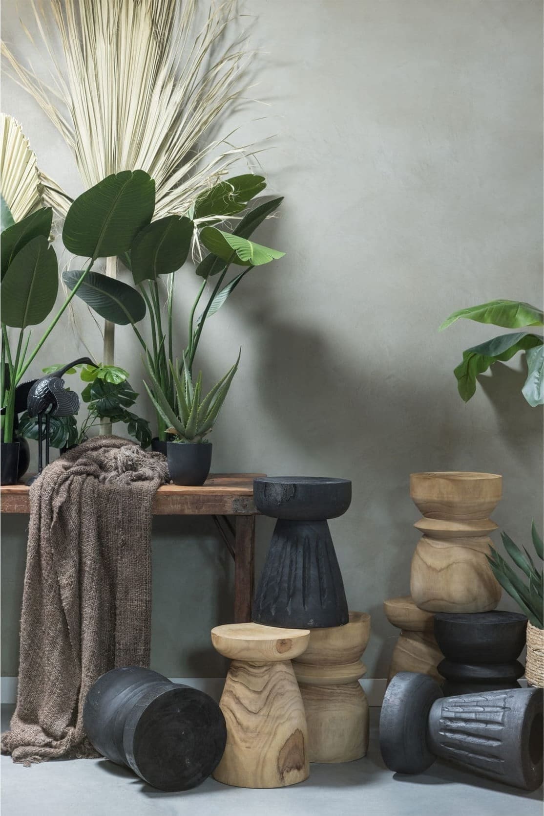 WOOOD Bink Kruk Hout Naturel 40xØ28cm Natural Eetkamerstoel