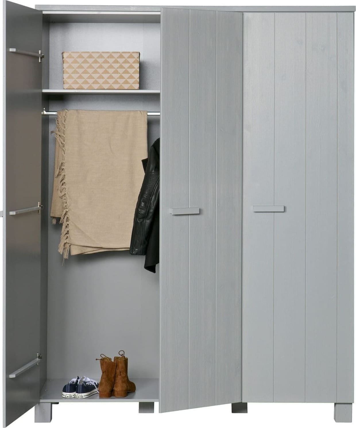 WOOOD Dennis 3-deurs Kast Grenen Betongrijs Geborsteld Concrete grey Kast