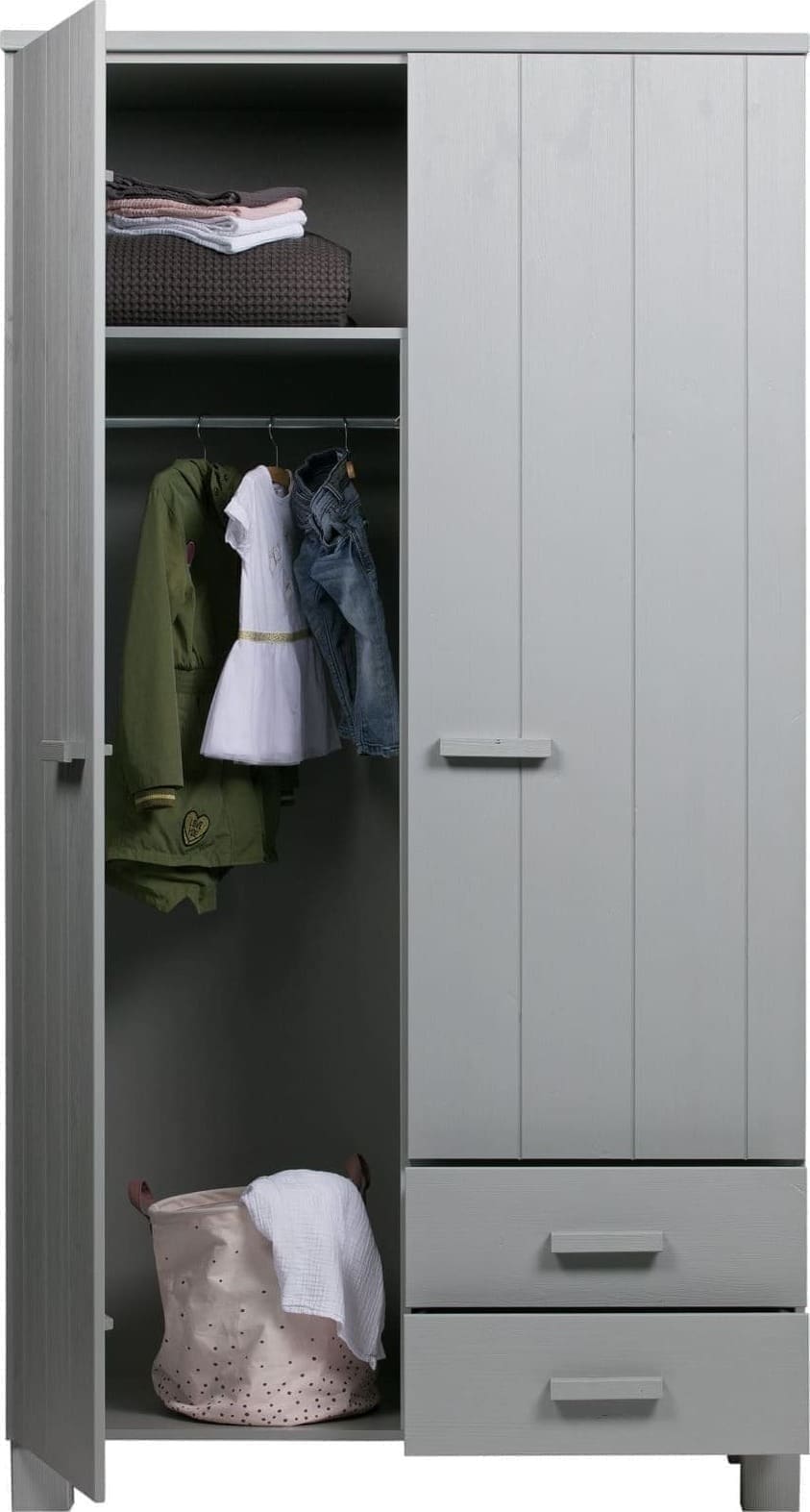 WOOOD Dennis Kast Met Laden Grenen Betongrijs Geborsteld Concrete grey Kast