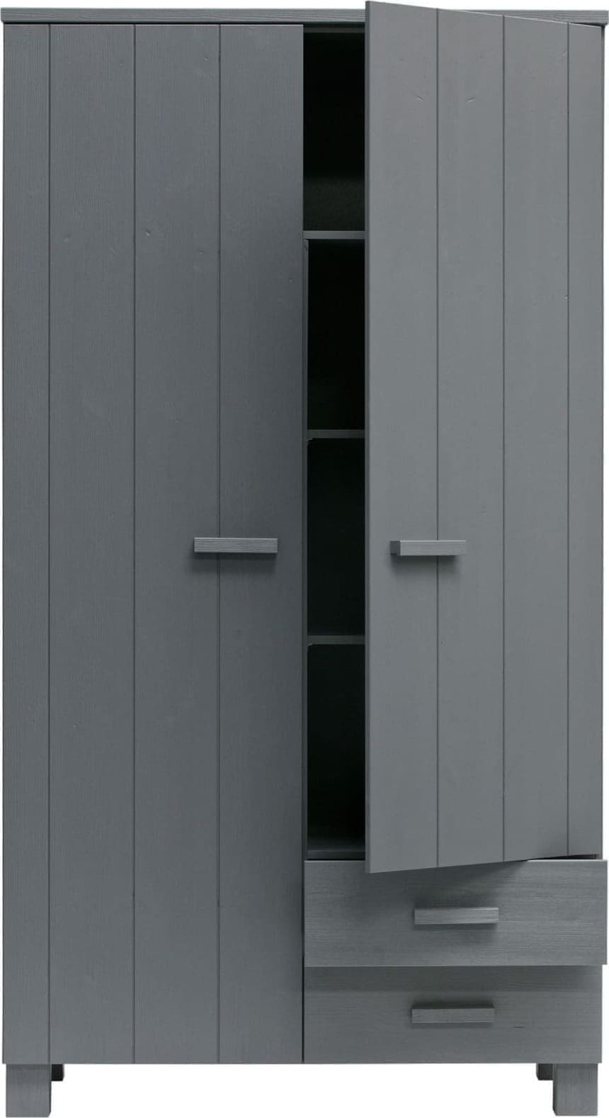 WOOOD Dennis Kast Met Laden Grenen Steel Grey Geborsteld Steel grey Kast