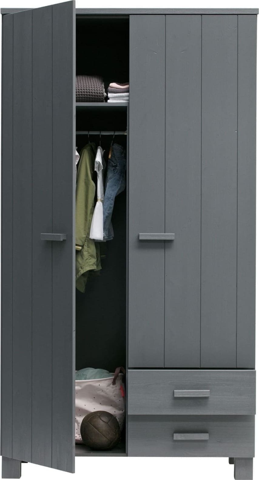 WOOOD Dennis Kast Met Laden Grenen Steel Grey Geborsteld Steel grey Kast