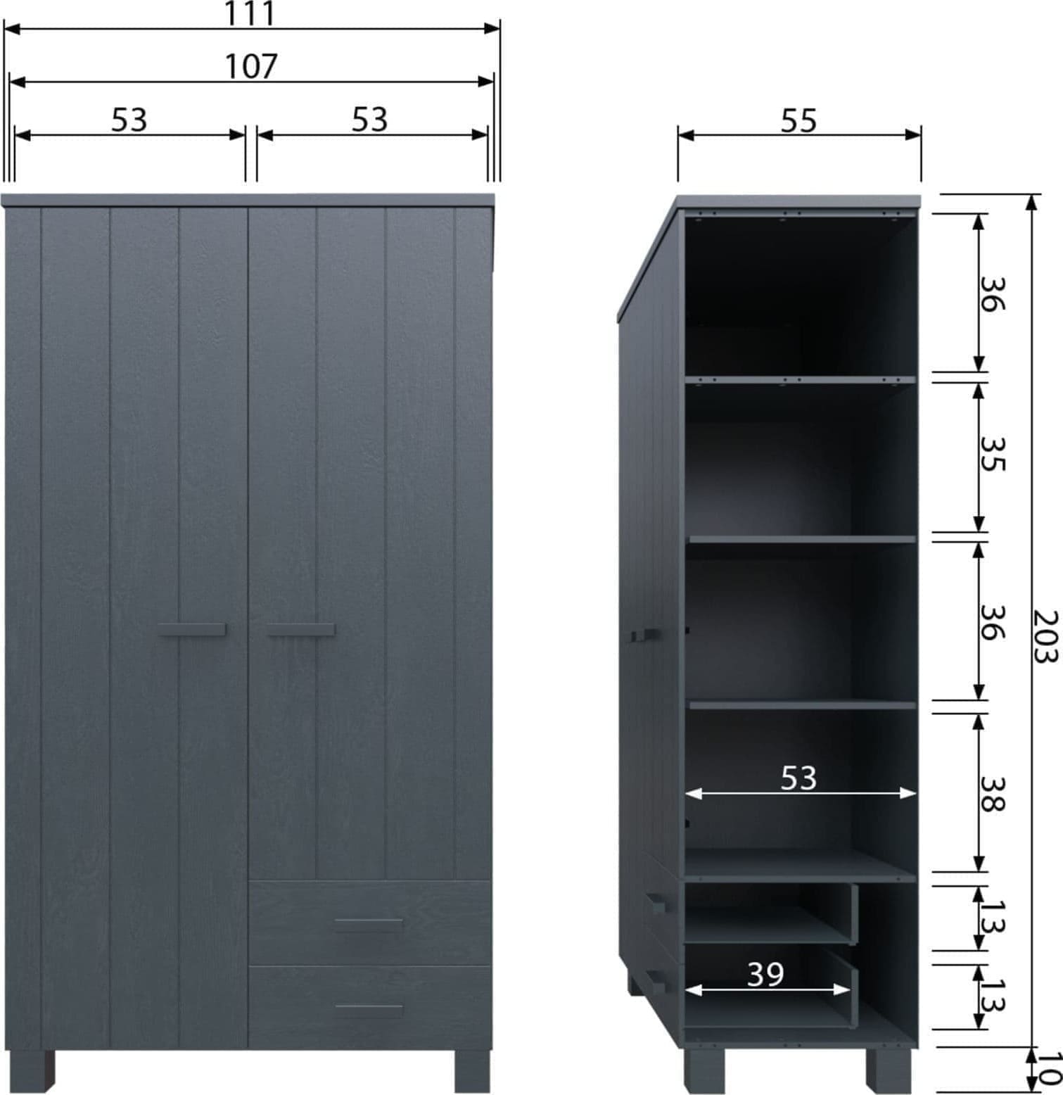 WOOOD Dennis Kast Met Laden Grenen Steel Grey Geborsteld Steel grey Kast