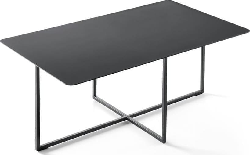 Milos salontafel, exclusief design uit de collectie van Baenks. Vervaardigd uit metaal 100x60 RAL 9005 zwart, h39,5x60x100, metalen poten RAL 9005 zwart.