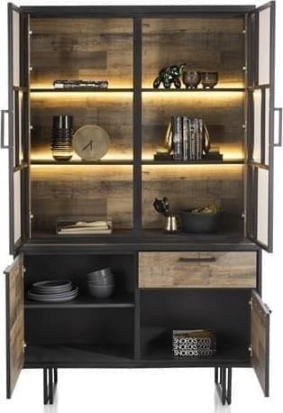 Henders & Hazel Avalon buffet 130 cm - 2-deuren + 1-lade + 2-glasdeuren (+ LED) - driftwood Kast
