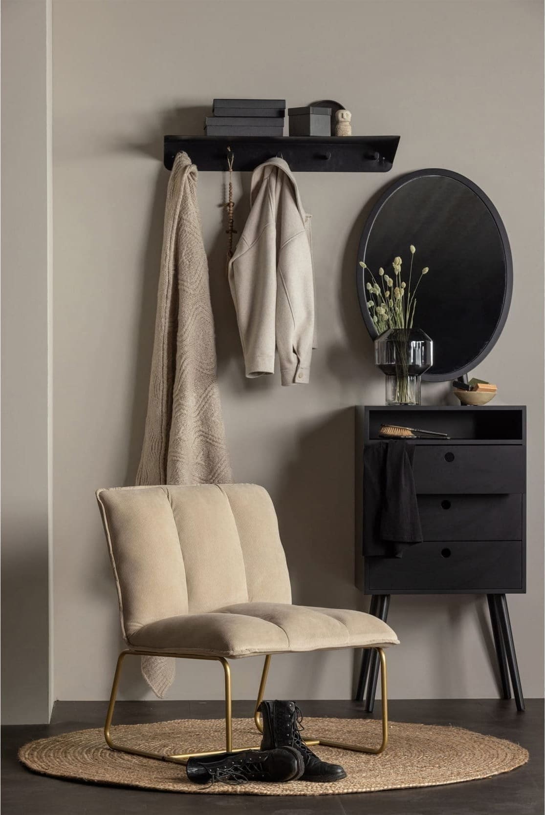 WOOOD Ross Vloerkleed Naturel Ø150cm Natural Woonaccessoire