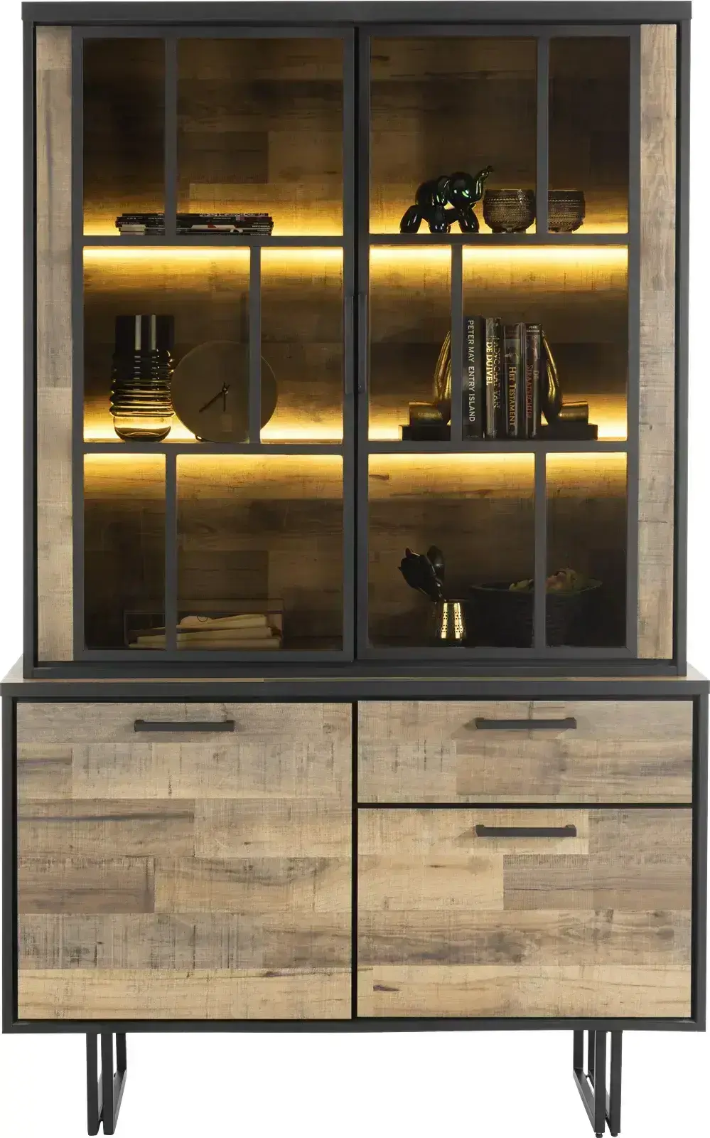 Henders & Hazel Avalon buffet 130 cm - 2-deuren + 1-lade + 2-glasdeuren (+ LED) - driftwood Kast