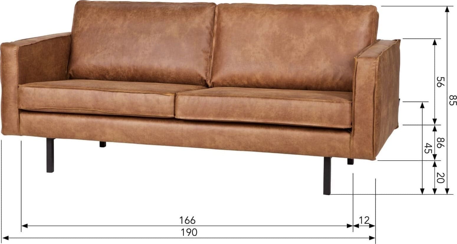 BePureHome Rodeo 2,5-zitsbank Cognac Cognac Bank