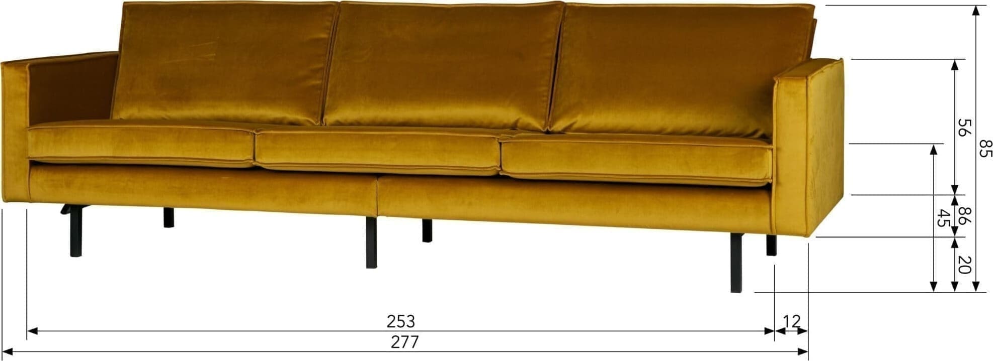 BePureHome Rodeo 3-zitsbank Velvet Oker Ochre Bank