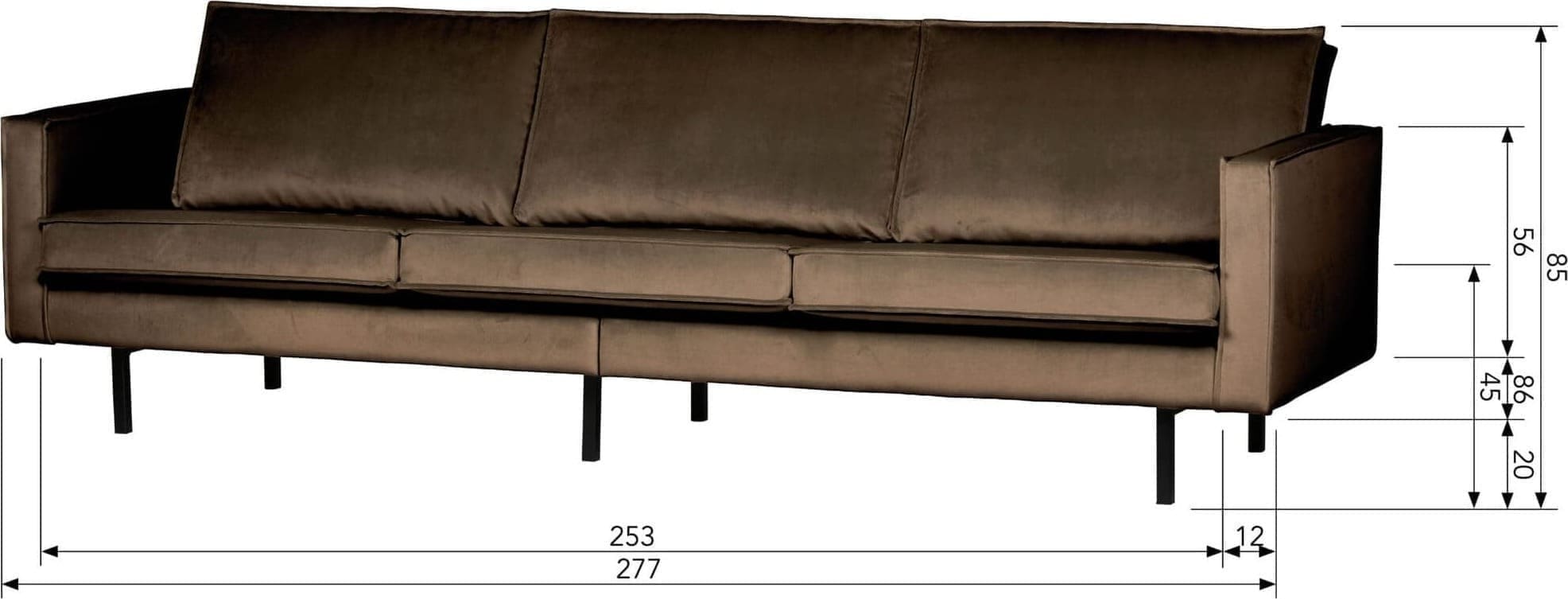 BePureHome Rodeo 3-zitsbank Velvet Taupe Taupe Bank