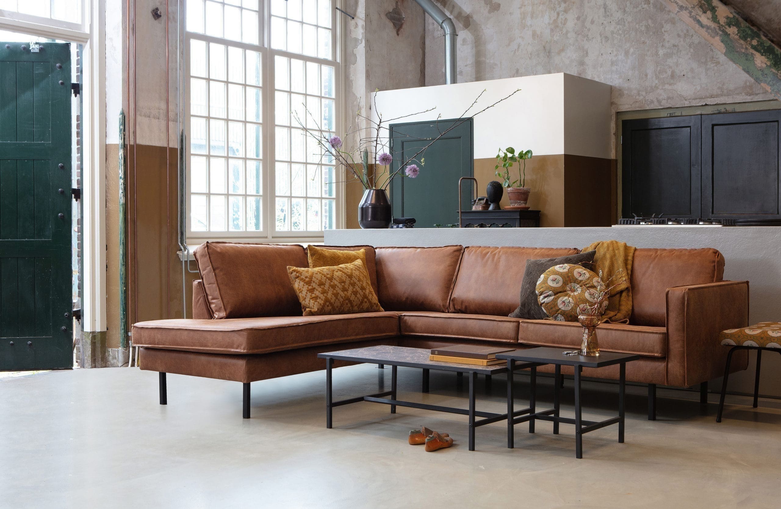 BePureHome Rodeo Hoekbank Links Cognac Cognac Bank