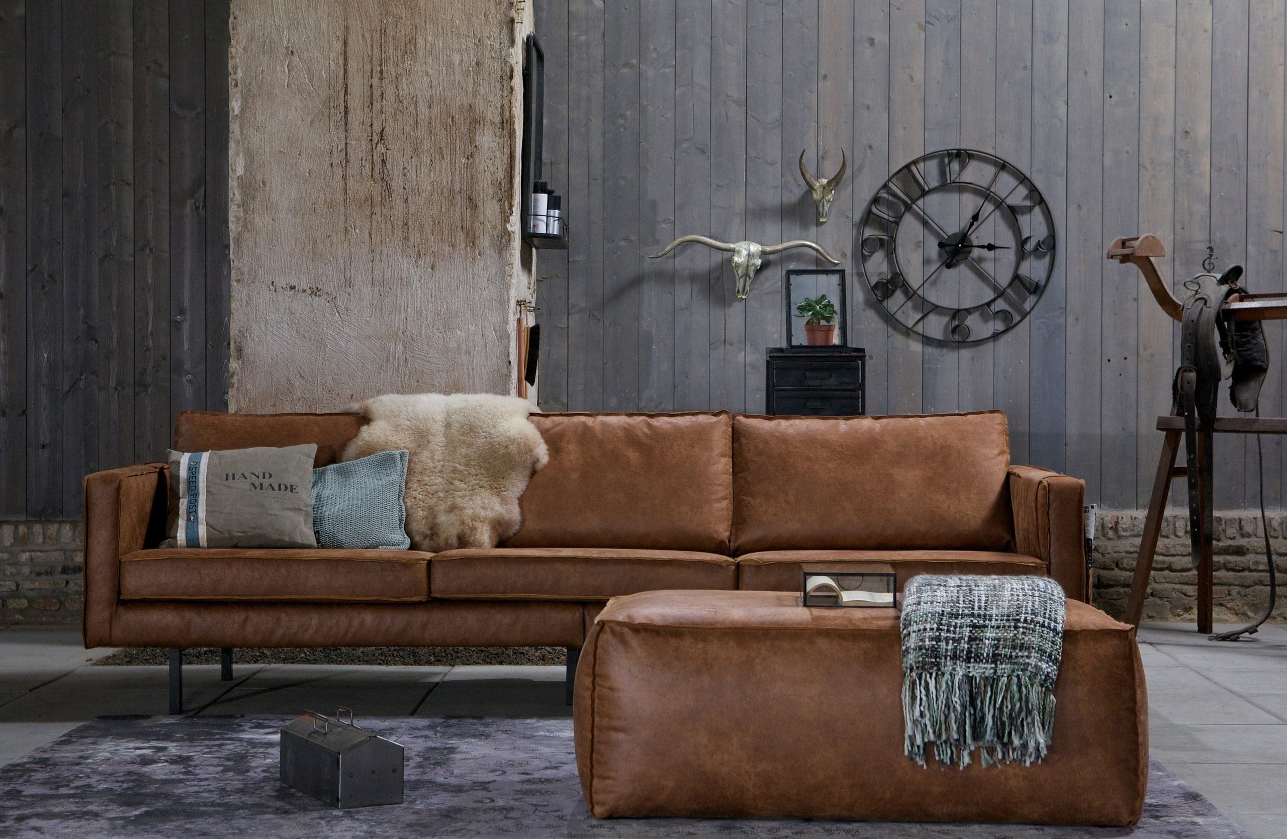 BePureHome Rodeo Poef 43x120x60 Cognac Cognac Eetkamerstoel