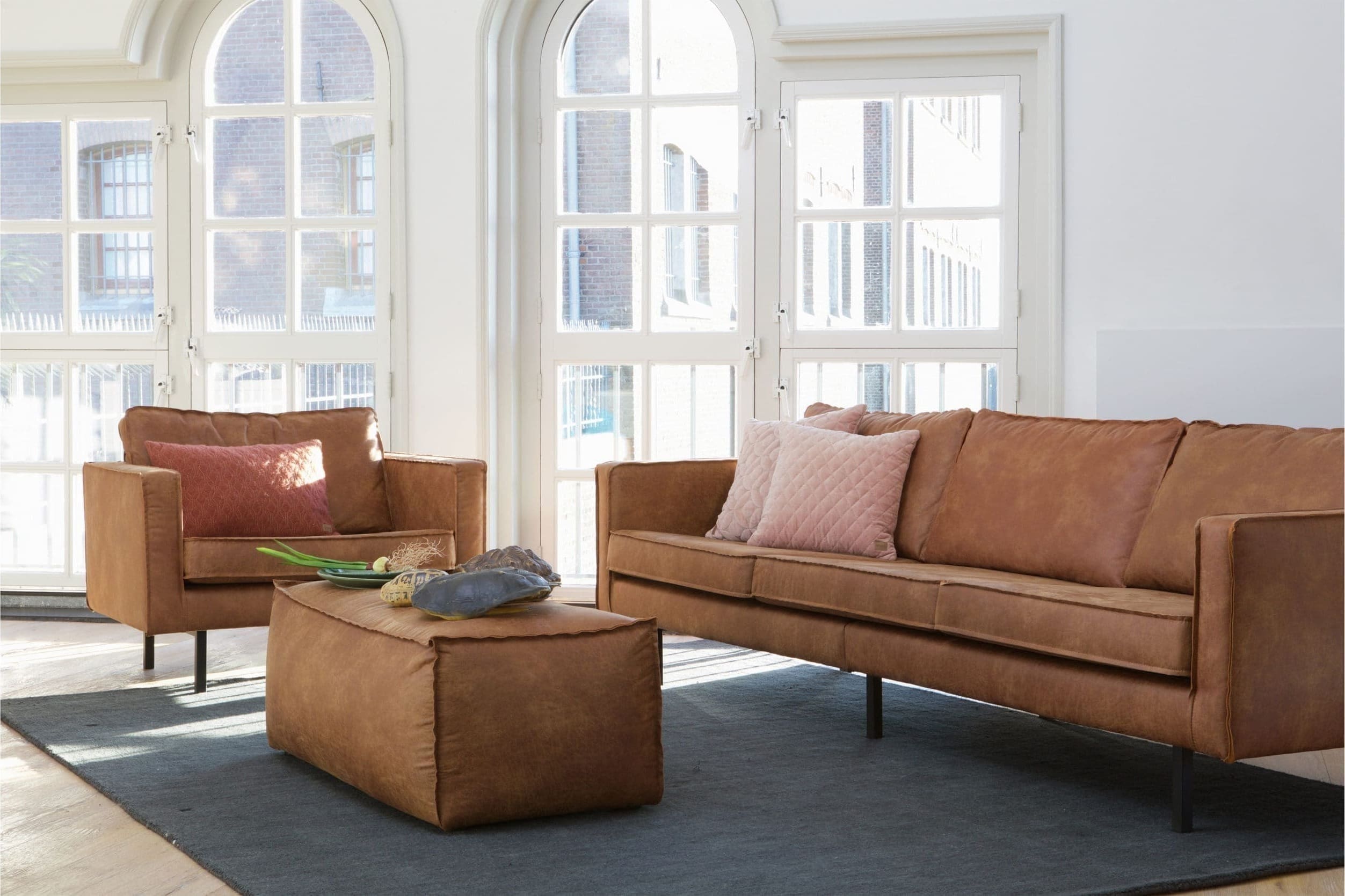 BePureHome Rodeo Poef 43x120x60 Cognac Cognac Eetkamerstoel