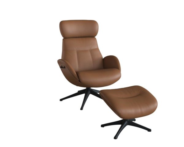 Elegant fauteuil van Flexlux in leder Savoy cognac brown