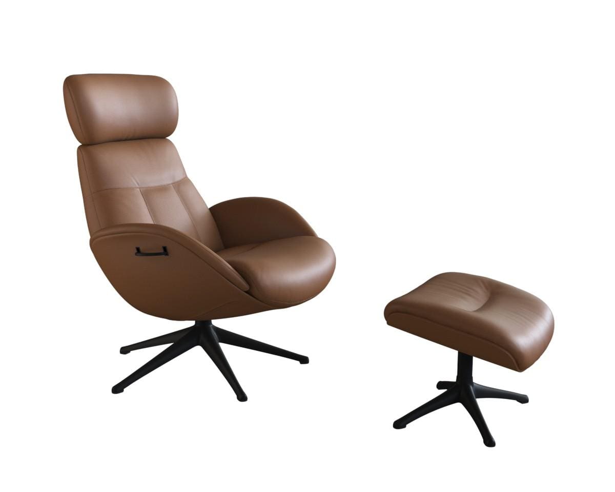 Elegant fauteuil van Flexlux in leder Savoy cognac brown