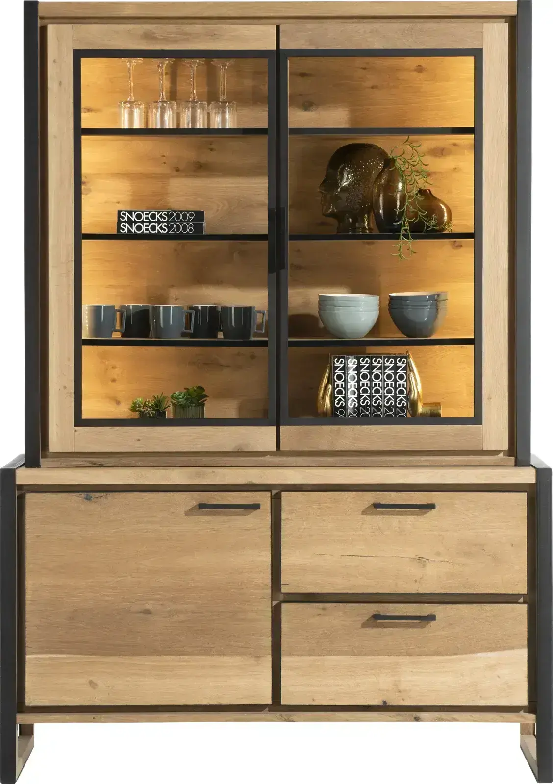 Henders & Hazel Metalo buffetkast 140 cm - 2-glasdeuren (+ LED) + 1-deur + 2-laden Kast
