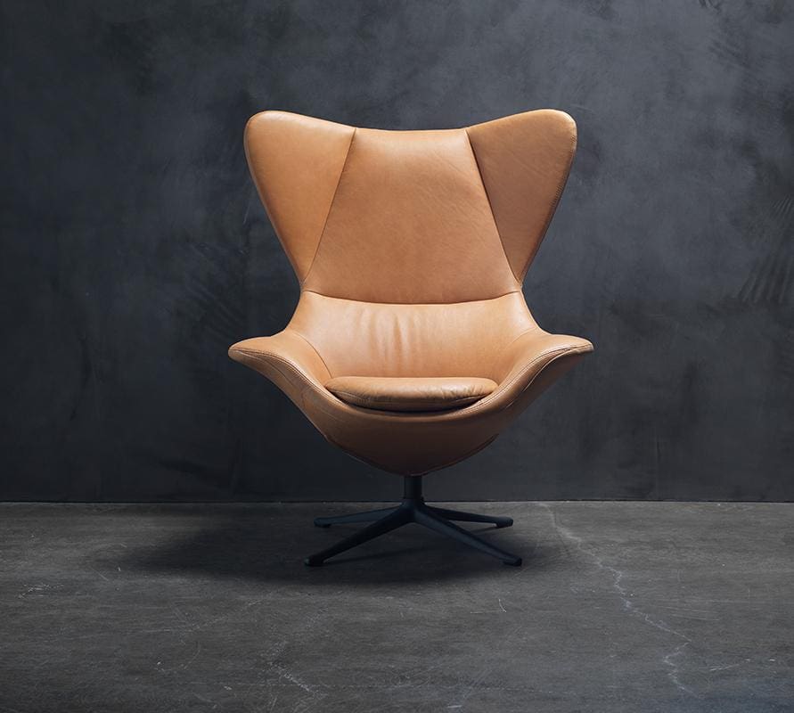 Draaifauteuil Stilo in leder Vintage Old Chest Nutbrown