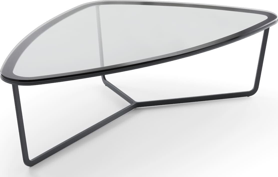 Salontafel Dutchz 703 van House of Dutchz, 131x83 met een 8 mm dik grijs rookglas blad en zwart metalen onderstel in de kleur ral 9004