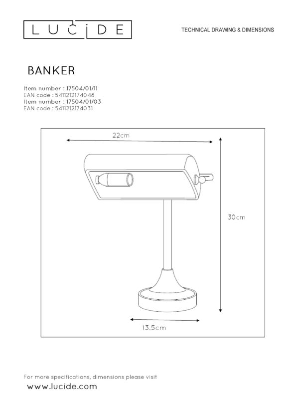 Banker bureaulamp 1xe14 - wit Lucide Bureaulamp 17504/01/11