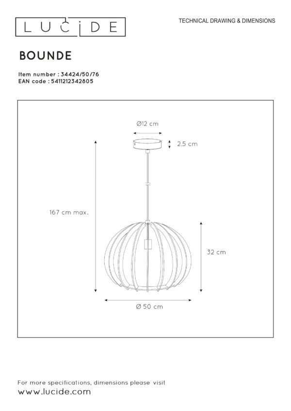 Bounde hanglamp Ã¸ 50 cm 1xe27 - chroom Lucide Hanglamp 34424/50/76