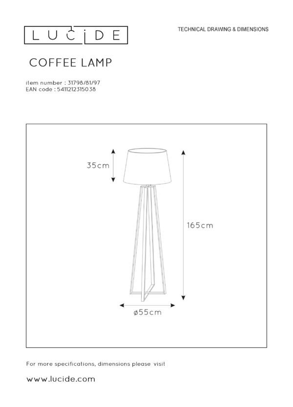 Coffee vloerlamp Ã¸ 55 cm 1xe27 roest - roest bruin Lucide Vloerlamp 31798/81/97