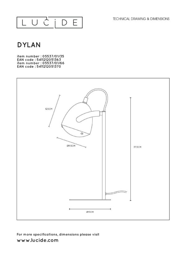 Dylan tafellamp kinderkamer 1xe14 - grijs Lucide Tafellamp 05537/01/66