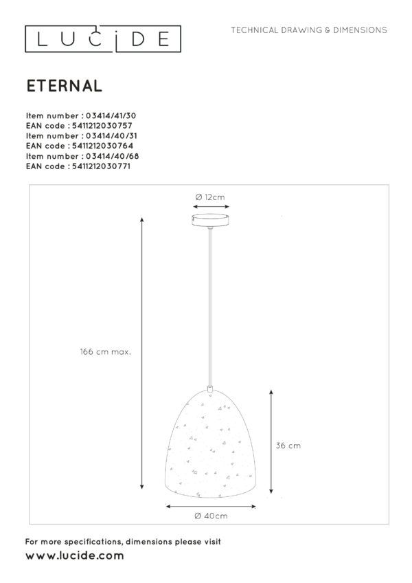Eternal hanglamp Ã¸ 40 cm 1xe27 - grijs Lucide Hanglamp 03414/40/30