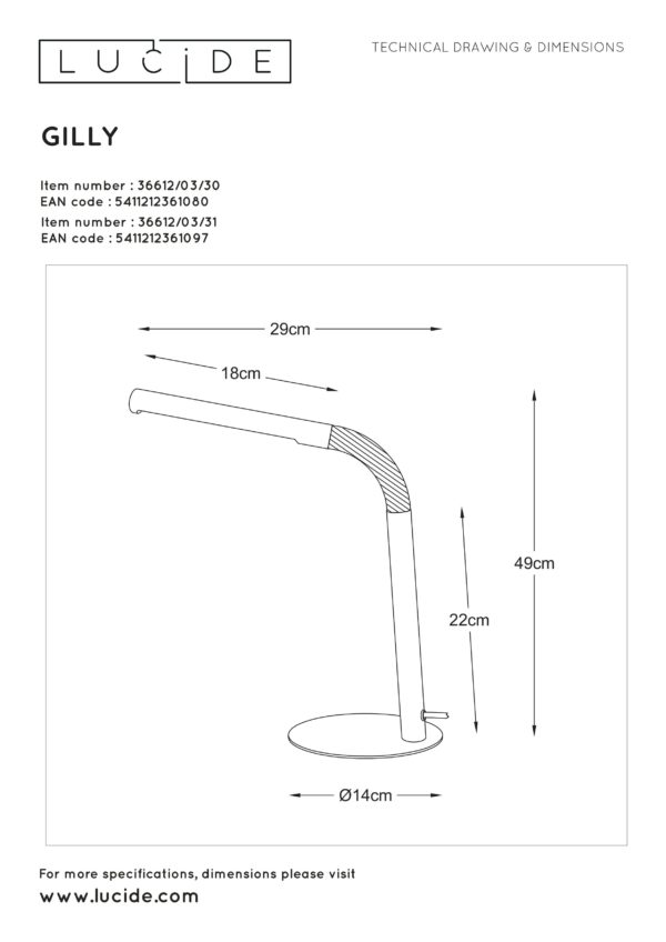 Gilly bureaulamp led 1x3w 2700k - zwart Lucide Bureaulamp 36612/03/30