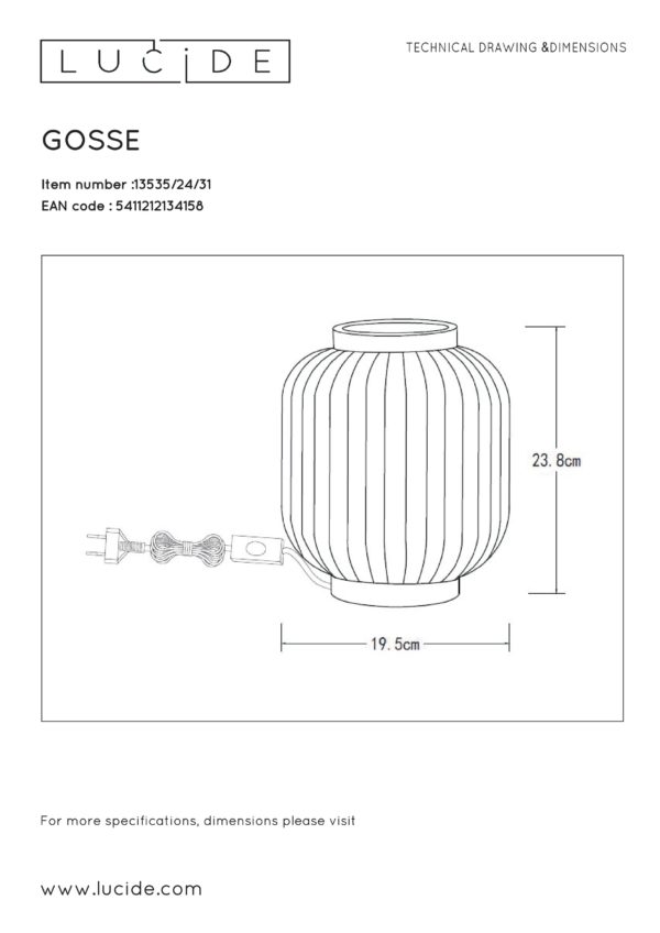 Gosse tafellamp Ã¸ 19,5 cm 1xe14 - wit Lucide Tafellamp 13535/24/31