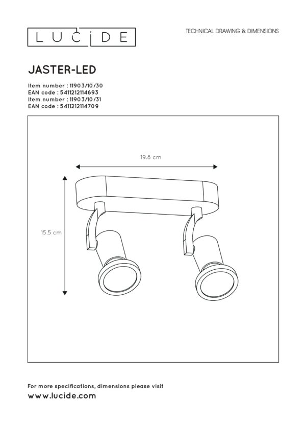 Jaster-led plafondspot led gu10 2x5w 2700k - zwart Lucide Plafondspot 11903/10/30