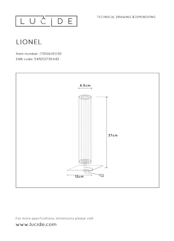 Lionel - Tafellamp - 1xe27 - Zwart Lucide Tafellamp 73506/01/30
