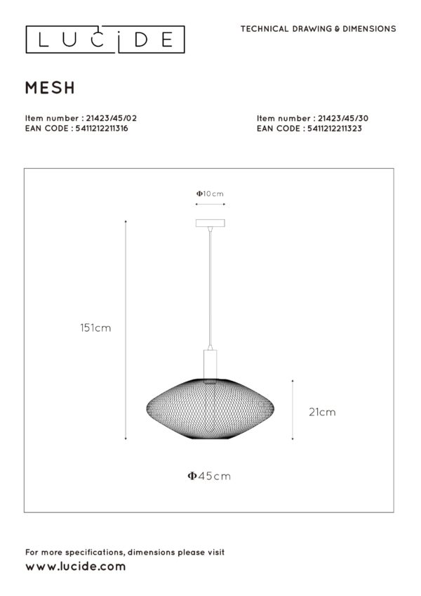 Mesh hanglamp Ã¸ 45 cm 1xe27 mat goud / - mat goud / messing Lucide Hanglamp 21423/45/02