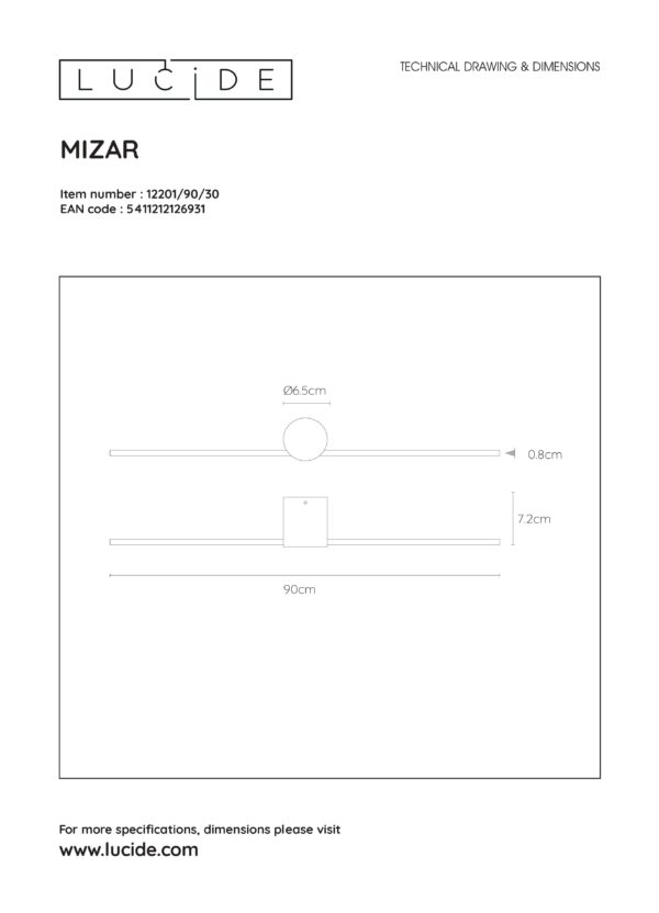 Mizar wandlamp badkamer led 1x11w 2700k ip44 - zwart Lucide Wandlamp 12201/90/30