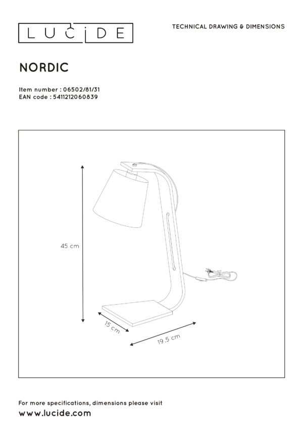 Nordic tafellamp 1xe14 - licht hout Lucide Tafellamp 06502/81/31