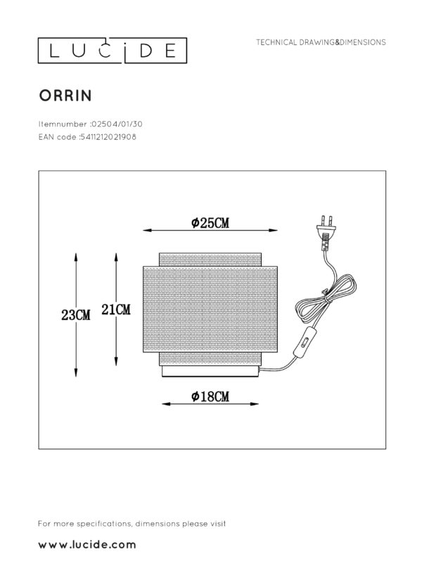 Orrin tafellamp Ã¸ 25 cm 1xe27 - zwart Lucide Tafellamp 02504/01/30