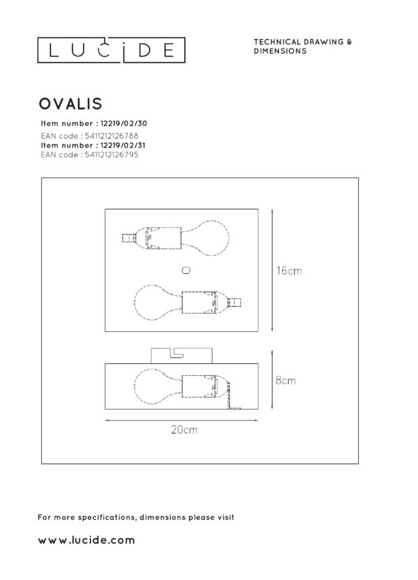 Ovalis - Wandlamp - 2xe14 - Zwart Lucide Wandlamp 12219/02/30