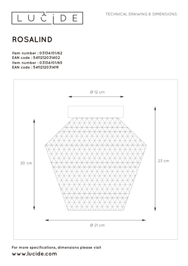 Rosalind plafonniÃ¨re Ã¸ 21 cm 1xe27 - mat goud / messing Lucide PlafonniÃ¨re 03134/01/62