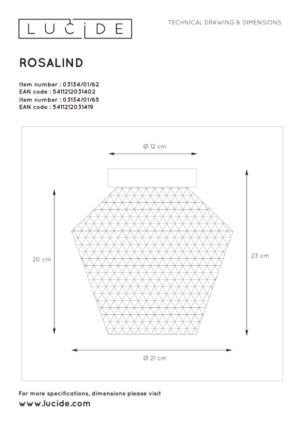 Rosalind plafonniÃ¨re Ã¸ 21 cm 1xe27 - mat goud / messing Lucide PlafonniÃ¨re 03134/01/65