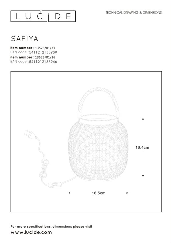 Safiya tafellamp Ã¸ 16,5 cm 1xe14 - wit Lucide Tafellamp 13525/01/31