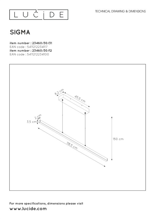 Sigma hanglamp led dimb. 1x31w 2700k mat - mat chroom Lucide Hanglamp 23460/30/12