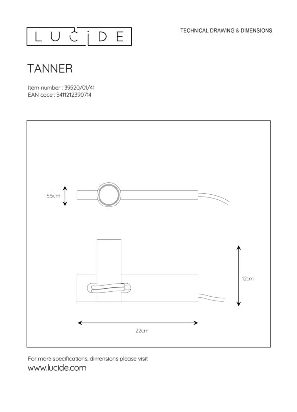 Tanner tafellamp 1xe27 - grijs Lucide Tafellamp 39520/01/41