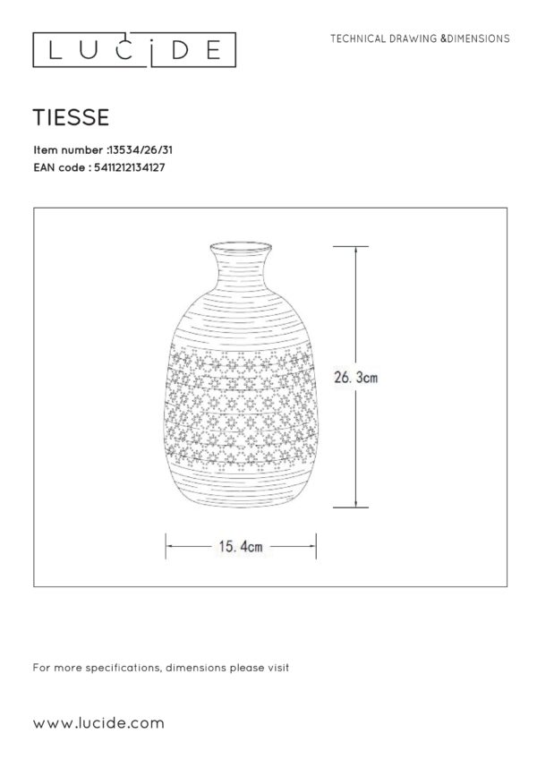 Tiesse tafellamp Ã¸ 15,4 cm 1xe14 - wit Lucide Tafellamp 13534/26/31
