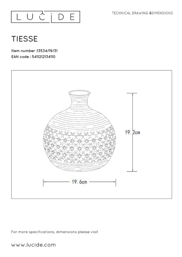 Tiesse tafellamp Ã¸ 19,6 cm 1xe14 - wit Lucide Tafellamp 13534/19/31