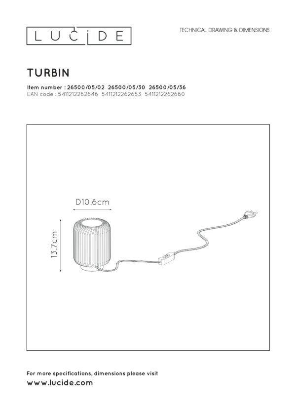 Turbin tafellamp Ã¸ 10,6 cm led 1x5w 3000k mat goud / - zwart Lucide Tafellamp 26500/05/02