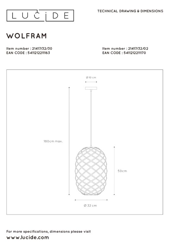 Wolfram hanglamp Ã¸ 32 cm 1xe27 - zwart Lucide Hanglamp 21417/32/30