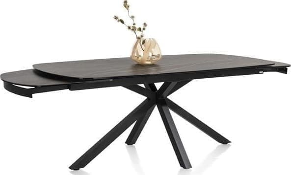 Xooon Montello uitschuiftafel 200 x 100 cm. (+ 2 x 50 cm. ) - centrale poot - keramiek blad - zwart Eettafel