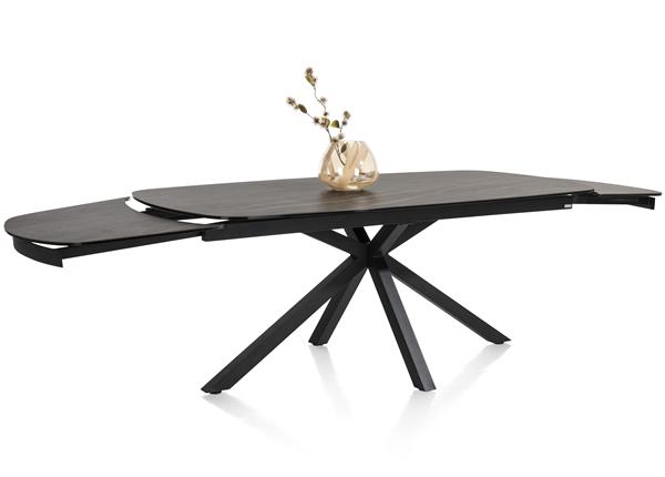Xooon Montello uitschuiftafel 200 x 100 cm. (+ 2 x 50 cm. ) - centrale poot - keramiek blad - zwart  Eettafel