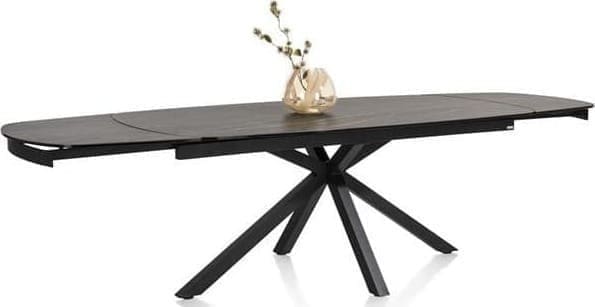 Xooon Montello uitschuiftafel 200 x 100 cm. (+ 2 x 50 cm. ) - centrale poot - keramiek blad - zwart Eettafel